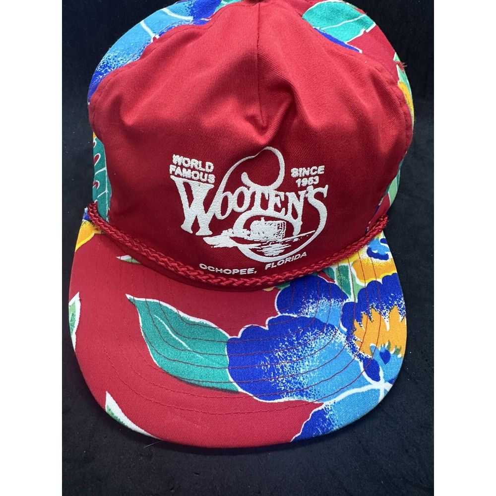 Vintage Nissin Red Aloha Hawaiian Floral Trucker Hat Cap Adjustable Snapback Vtg